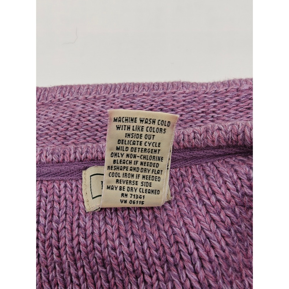 LL Bean Womens Purple Heather 100% Cotton Garter Stitch Crewneck Sweater Large - Picture 7 of 7